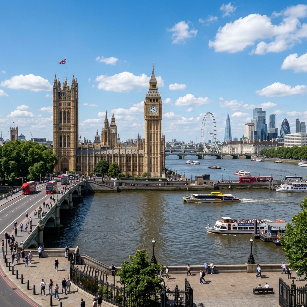 Study in UK - London Big Ben and historic bridges